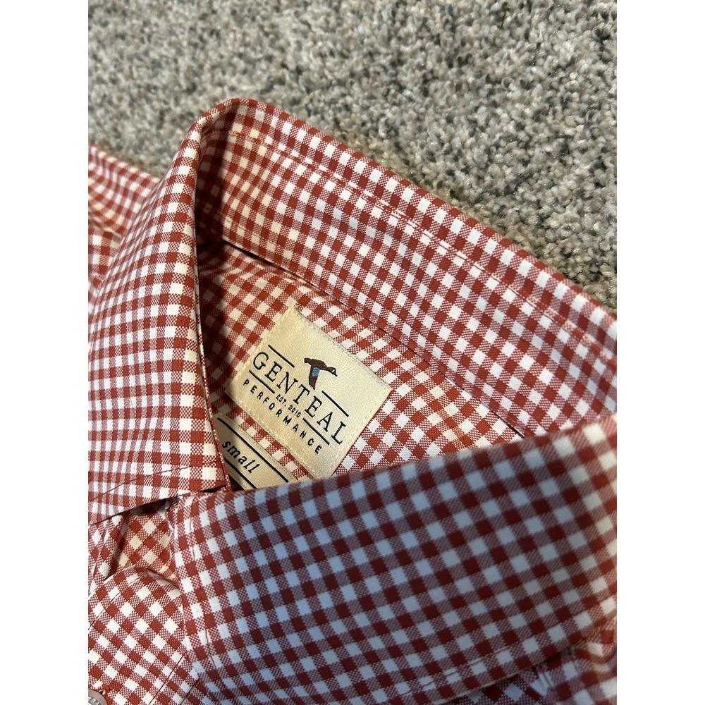NWT Genteal Performance Button Down Mens SMALL Long Sleeve Plaid Gingham RED‎ - Picture 3 of 8